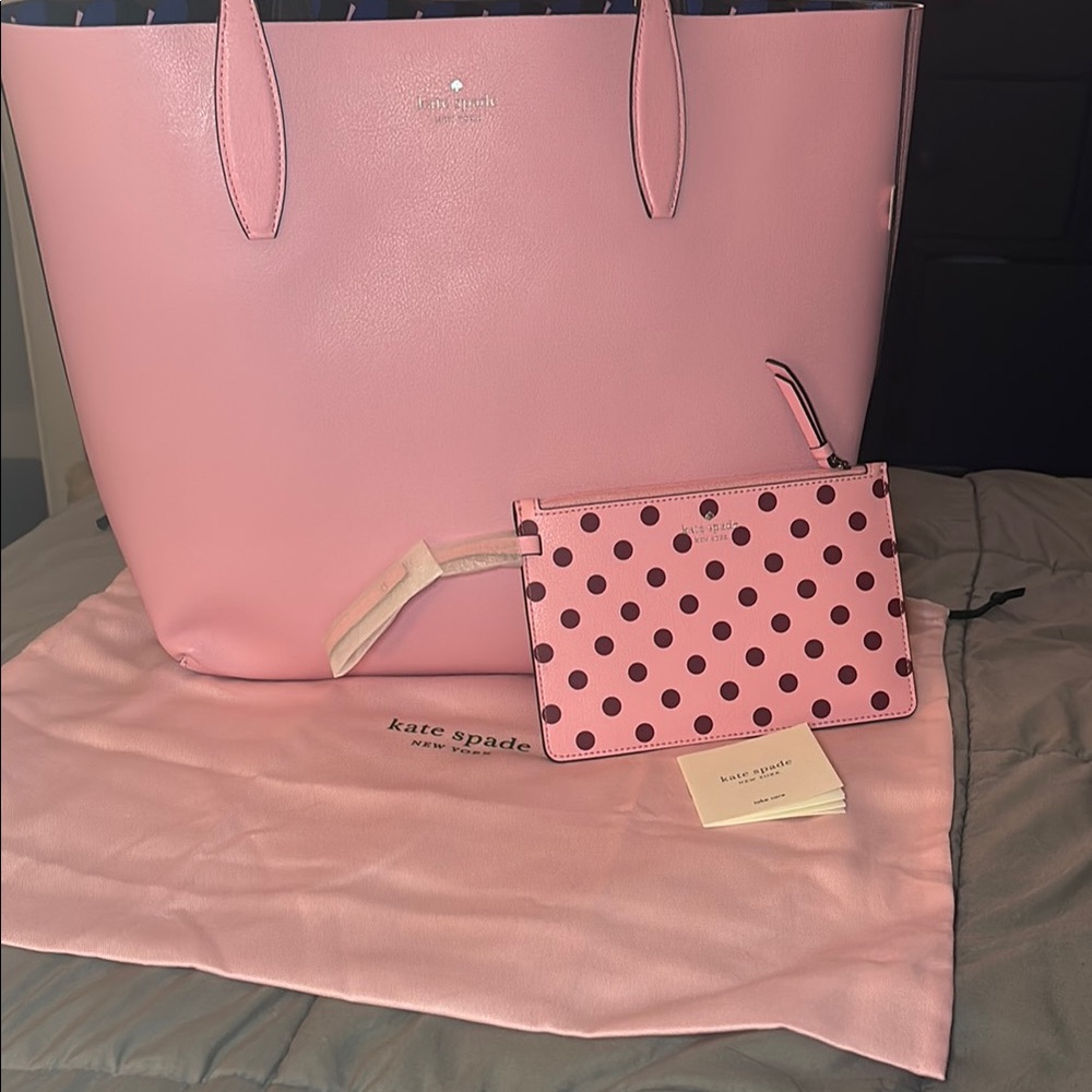 Kate Spade Pink Tote Bag with Polka Dot Pouch